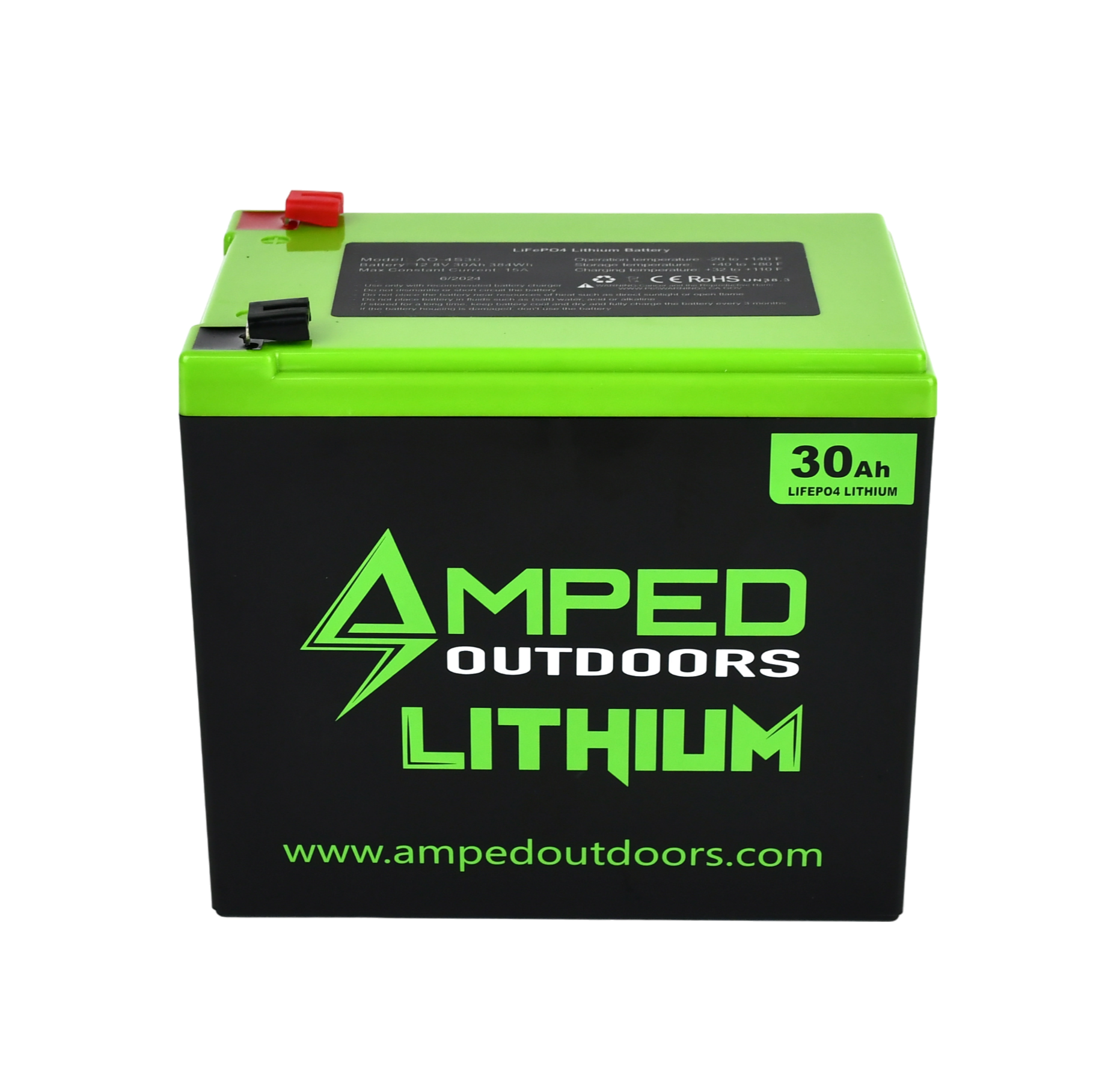 Amped Outdoors 12V 30Ah LiFePO4 Lithium Battery- Wide