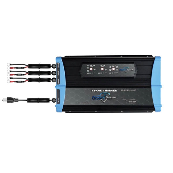 PowerHouse Lithium 12V-(12V/16V)-24V 3-Bank Waterproof Battery Charger